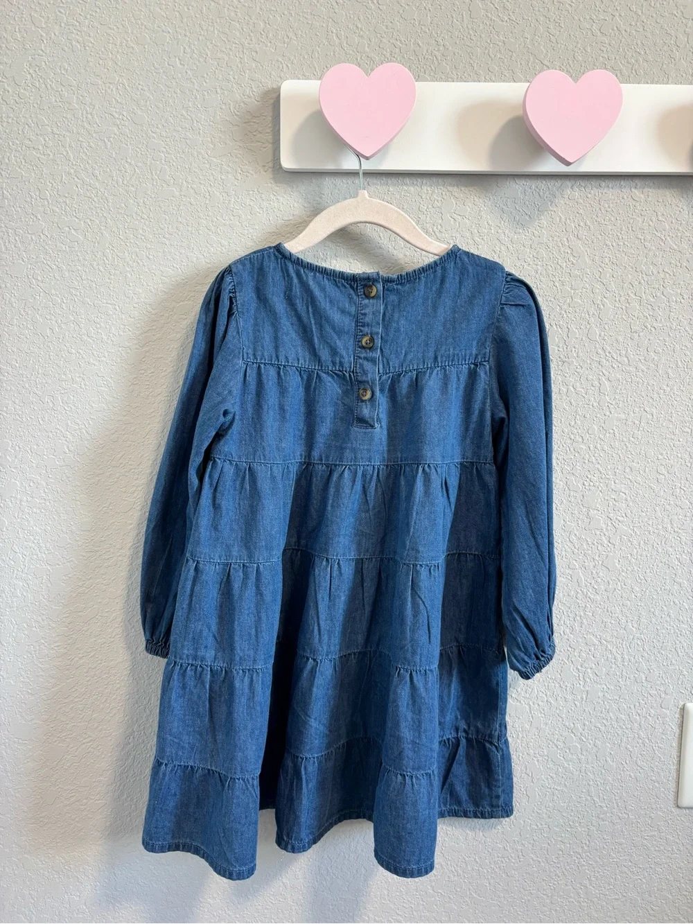 Mini Boden Kids' Tulip Embroidered Long Sleeve Denim Dress
